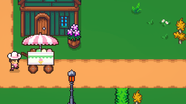 On a summer Saturday the vendor pushes the ice cream cart along the village road and parks it by the town's houses