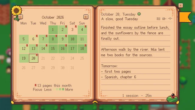 The diary: a month's calendar and today's page