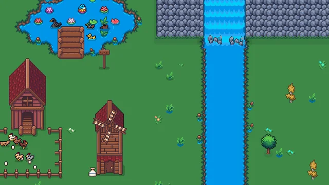 The pond, the coop, the windmill and the waterfall
